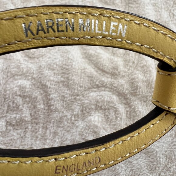 Karen Millen Yellow Leather Metal Studded Belt Size 2 Adjustable up to 36" Waist - Picture 8 of 9